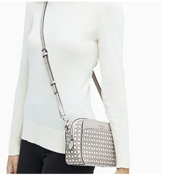 Kate Spade New York Spade Link Taupe And Cream Camera Crossbody Shoulder Bag COA - Picture 14 of 15